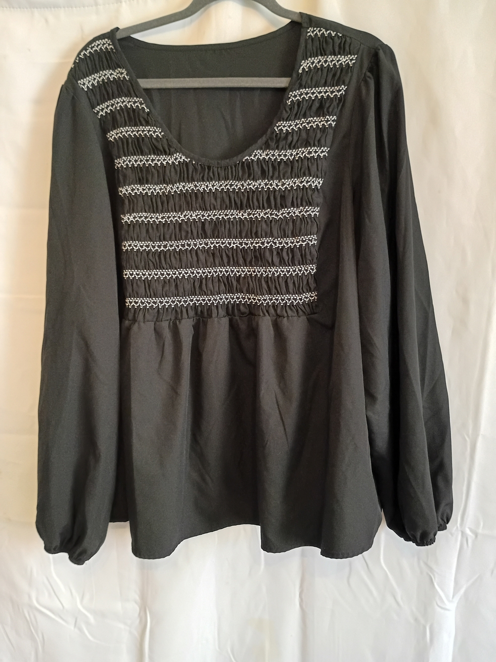 Black Long-Sleeve Smocked Yoke Blouse - Unbranded Says 5xl Runs Small